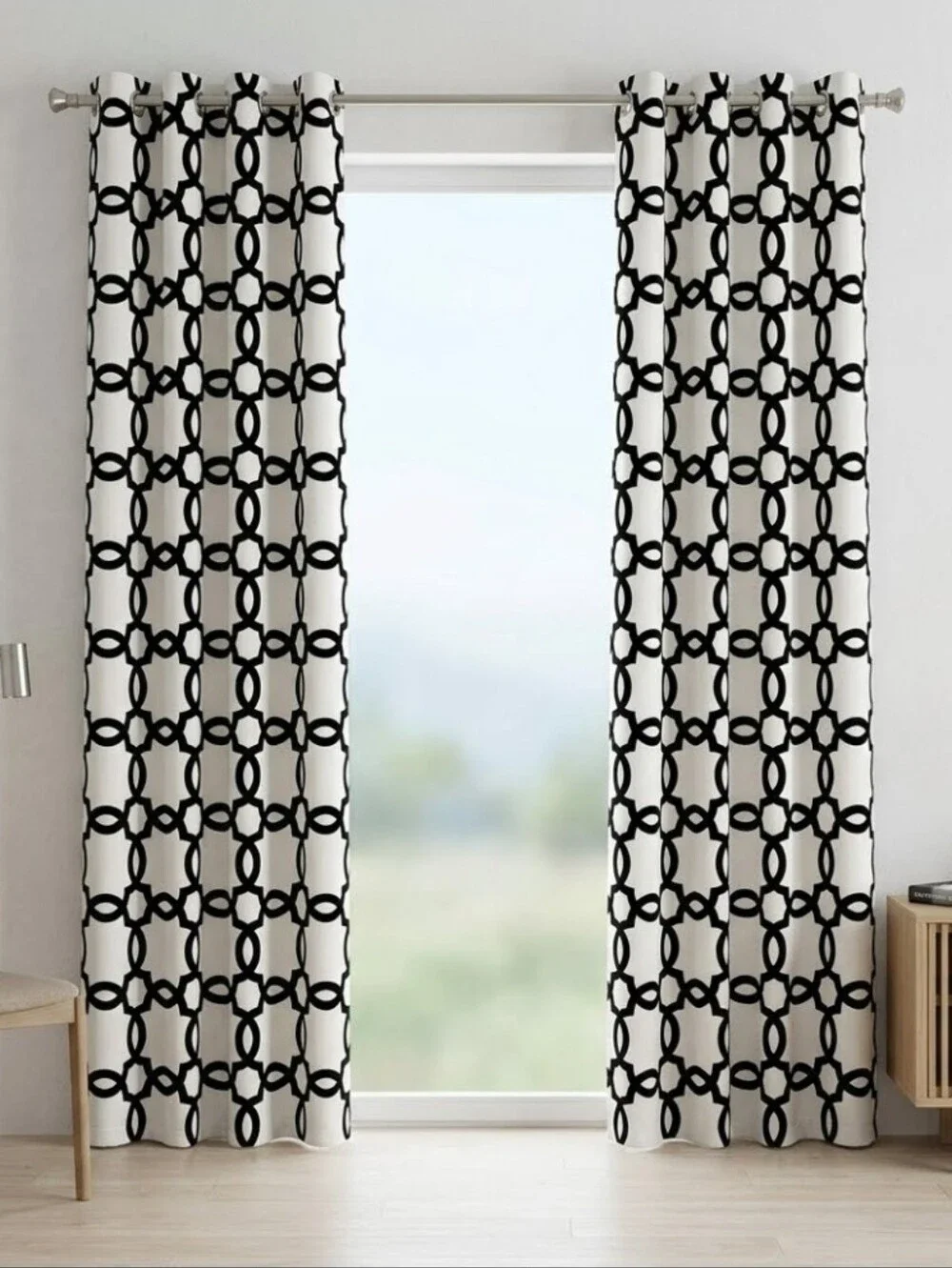 Pier 1 Imports White Black Velvet Arabesque Curtain Panels Set of 2 50